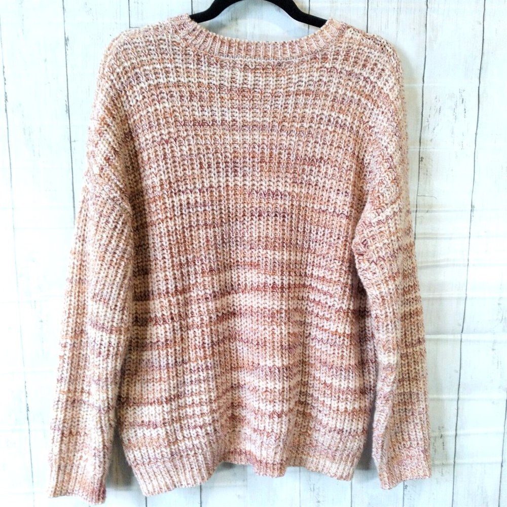 Forever 21 Sweater Women's Beige Red Orange Long Sleeve Knit Crewneck Large EUC - Picture 2 of 3